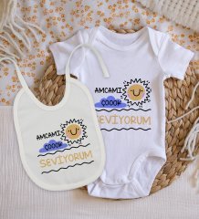 BK Kids Amcamı Çok Seviyorum Tasarımlı Bebek Body Zıbın ve Mama Önlüğü Hediye Seti - Model 1