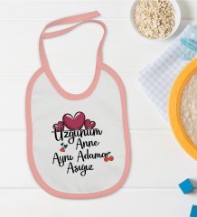 BK Kids Aynı Adama Aşığız Anne Tasarımlı Pembe Bebek Mama Önlüğü