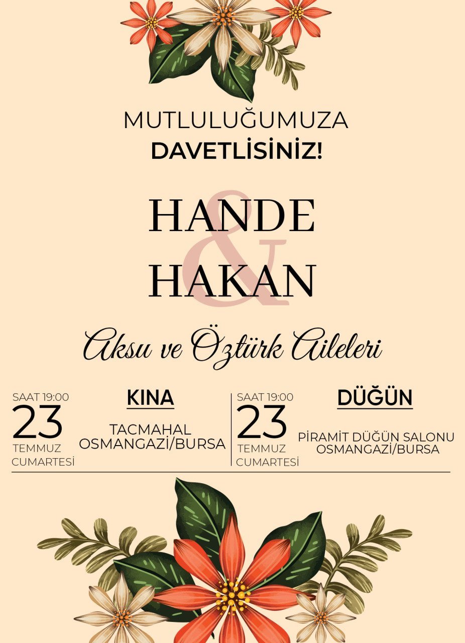 Kişiye Özel Klasik Bitmeyen Düğün Davetiyesi Model 104