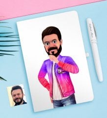 Kişiye Özel Erkek Animasyon Karikatürlü Beyaz Defter ve Kalem Hediye Seti-36
