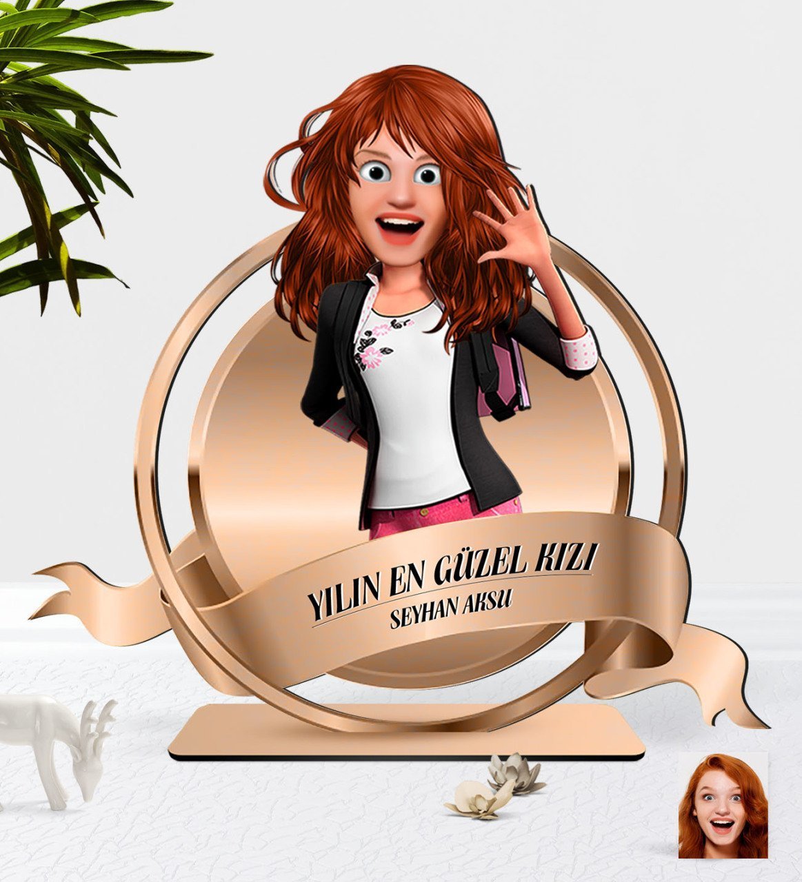 Kişiye Özel Kadın Animasyon Karikatürlü 3D Ahşap Biblo Plaket-16