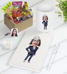 Kişiye Özel Bayan Mühendis Karikatürlü Nostaljik Lezzetler Defter Kalem Kupa Hediye Seti