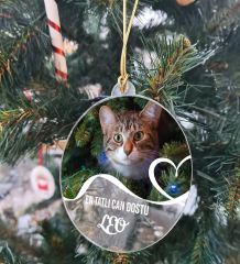 BK Gift Kişiye Özel Evcil Hayvan Şeffaf Pleksi Yılbaşı Ağaç Süsü- 1, Yeni Yıl Hediyesi, Fotoğraflı & Mesajlı Ağaç Süsü