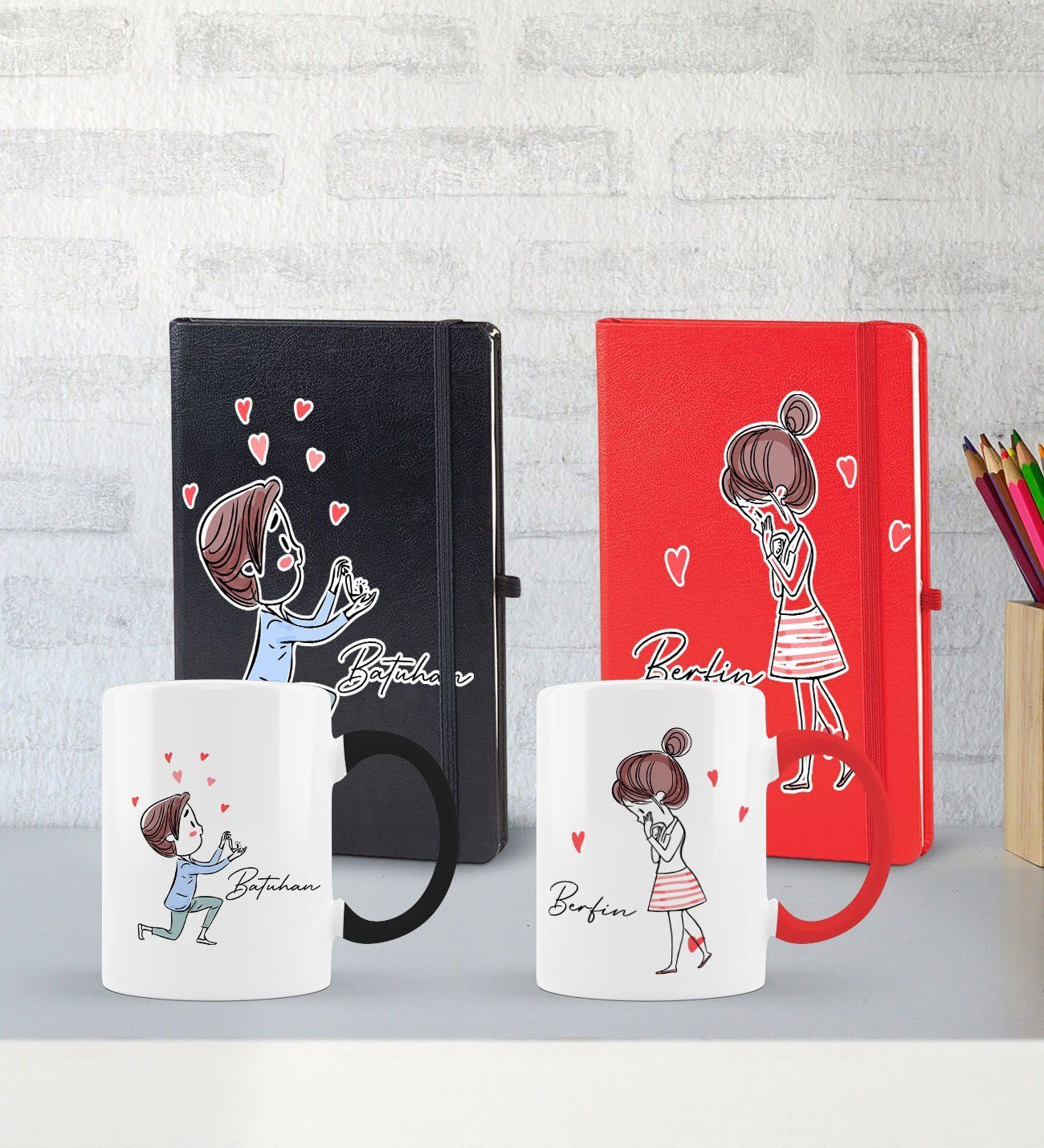 BK Gift Kişiye Özel Sevgili Temalı 2’li Defter Kupa Hediye Seti, Sevgiliye Hediye, Sevgililer Günü Hediyesi-9