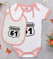 BK Kids Trabzon Tasarımlı Pembe Bebek Body Zıbın ve Mama Önlüğü Hediye Seti-1