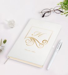 Kişiye Özel Baş Harf İsim Tasarımlı Beyaz Defter Kalem Seti-2