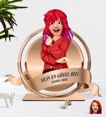 Kişiye Özel Kadın Animasyon Karikatürlü 3D Ahşap Biblo Plaket-14