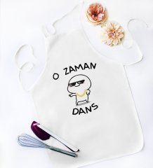 BK Gift O Zaman Dans Tasarımlı Beyaz Mutfak Önlüğü - Model 1