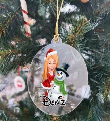 BK Gift Kişiye Özel Karikatür Tasarımlı Şeffaf Pleksi Yılbaşı Ağaç Süsü- 7, Yeni Yıl Hediyesi, Resimli Ağaç Süsü
