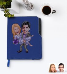 Kişiye Özel Sevgililer Karikatürlü Lacivert Termo Deri Defter-56