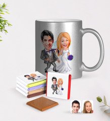 Kişiye Özel Sevgililer Günü Temalı Evleniyoruz Karikatürlü Krom Kupa ve Çikolata Hediye Seti-6