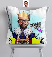 Kişiye Özel Kral Karikatürlü Saten Yastık