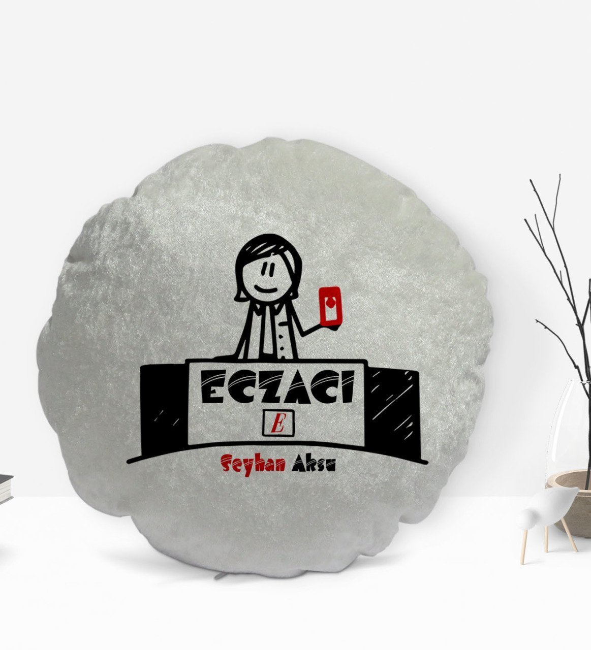 Kişiye Özel İsimli Eczacı Tasarımlı Dekoratif Kırlent Yastık-5