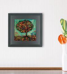 BK Gift Nar Ağacı Tasarımlı Ahşap Çerçeveli Taş Duvar Dekoru-1