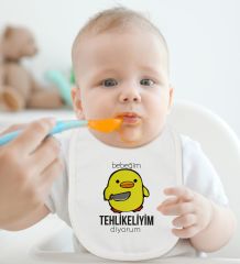 BK Kids Tehlikeliyim Diyorum Tasarımlı Beyaz Bebek Body Zıbın ve Mama Önlüğü Hediye Seti-1
