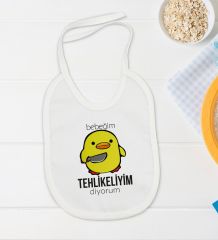 BK Kids Tehlikeliyim Diyorum Tasarımlı Beyaz Bebek Body Zıbın ve Mama Önlüğü Hediye Seti-1
