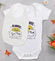 BK Kids Always Smile Tasarımlı Bebek Body Zıbın ve Mama Önlüğü Hediye Seti - Model 1