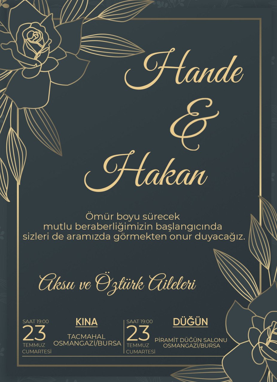Kişiye Özel Klasik Bitmeyen Düğün Davetiyesi Model 45