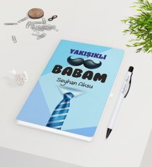 Kişiye Özel Yakışıklı Babam Tasarımlı Beyaz Defter Kalem Seti - Model 2