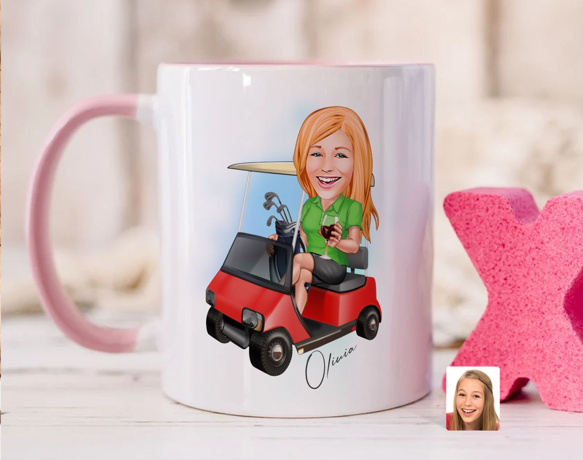 Bk Gift Kişiye Özel Golf Oyuncusu Karikatürlü Pembe Kupa Bardak-5, Sevgiliye Hediye, Arkadaşa Hediye