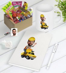 Kişiye Özel Bay Yol Mühendisi Karikatürlü Nostaljik Lezzetler Defter Kalem Kupa Hediye Seti