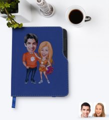 Kişiye Özel Sevgililer Karikatürlü Lacivert Termo Deri Defter-54