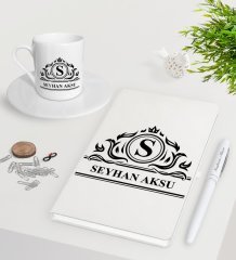 Kişiye Özel İsimli Beyaz Defter Kalem Türk Kahvesi Fincanı Seti-12