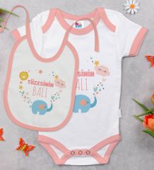 BK Kids Tiizesinin Balı Tasarımlı Pembe Bebek Body Zıbın ve Mama Önlüğü Hediye Seti-1