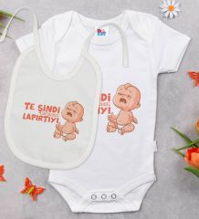 BK Kids Te Şindi Koparacam Tasarımlı Beyaz Bebek Body Zıbın ve Mama Önlüğü Hediye Seti-1