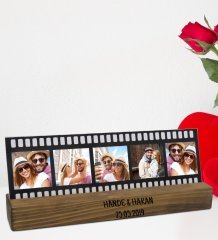 Sevgililere Özel 5 Fotoğraflı Film Şeridi Mesajlı Dekoratif Ahşap Stand