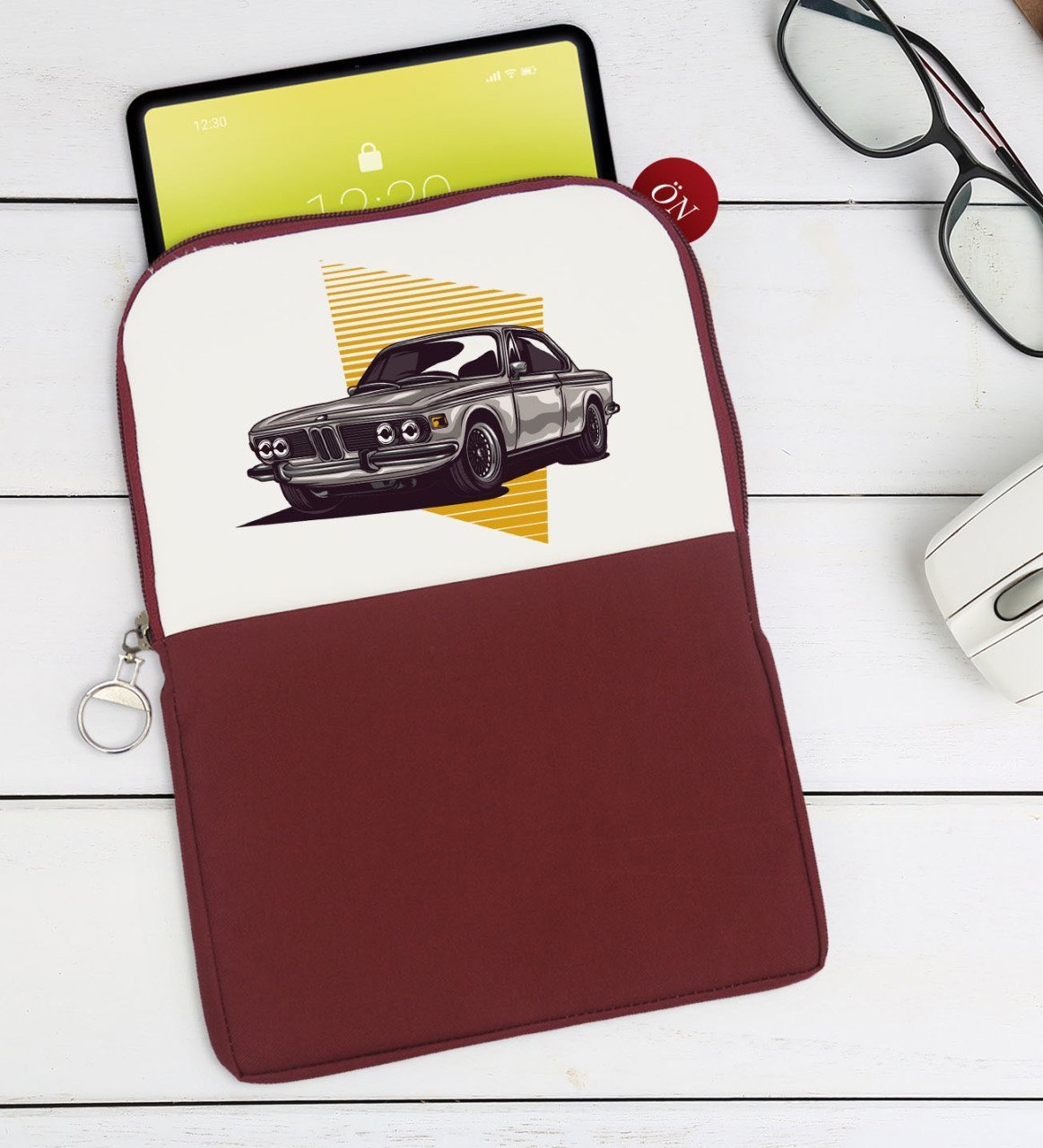 BK Gift Klasik Araç Tasarımlı Taşınabilir Koruyucu Tablet Kılıfı & Organizer Çanta - Bordo-1