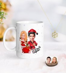 Kişiye Özel Yeni Yıl Sevgililer Karikatürlü Kupa ve Kar Tanesi Kolye-5