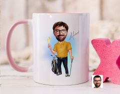 Bk Gift Kişiye Özel Golf Oyuncusu Karikatürlü Pembe Kupa Bardak-4, Sevgiliye Hediye, Arkadaşa Hediye