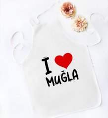 BK Gift I Love Muğla Tasarımlı Beyaz Mutfak Önlüğü - Model 1