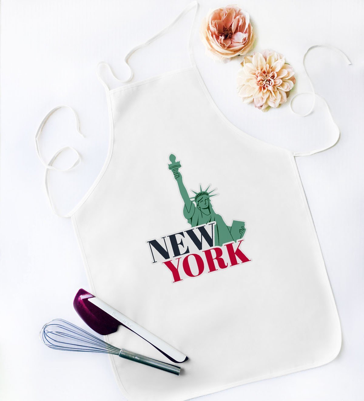 BK Gift New York Tasarımlı Beyaz Mutfak Önlüğü - Model 1