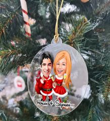 BK Gift Kişiye Özel Karikatür Tasarımlı Şeffaf Pleksi Yılbaşı Ağaç Süsü- 5, Yeni Yıl Hediyesi, Resimli Ağaç Süsü
