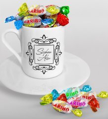 Kişiye Özel İsimli Türk Kahvesi Fincanı ve Haribo Şeker Hediye Seti-1