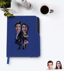 Kişiye Özel Sevgililer Karikatürlü Lacivert Termo Deri Defter-6