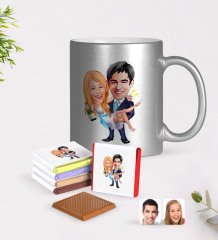 Kişiye Özel Sevgililer Günü Temalı Evleniyoruz Karikatürlü Krom Kupa ve Çikolata Hediye Seti-4