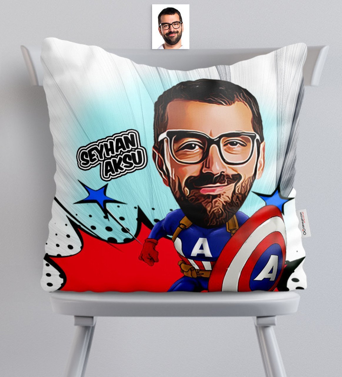 Kişiye Özel Kaptan Amerika Karikatürlü Saten Yastık