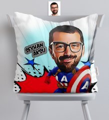 Kişiye Özel Kaptan Amerika Karikatürlü Saten Yastık