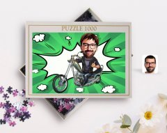 Kişiye Özel Erkek Motorcu Karikatürlü 1000 Parça Profesyonel Puzzle-4