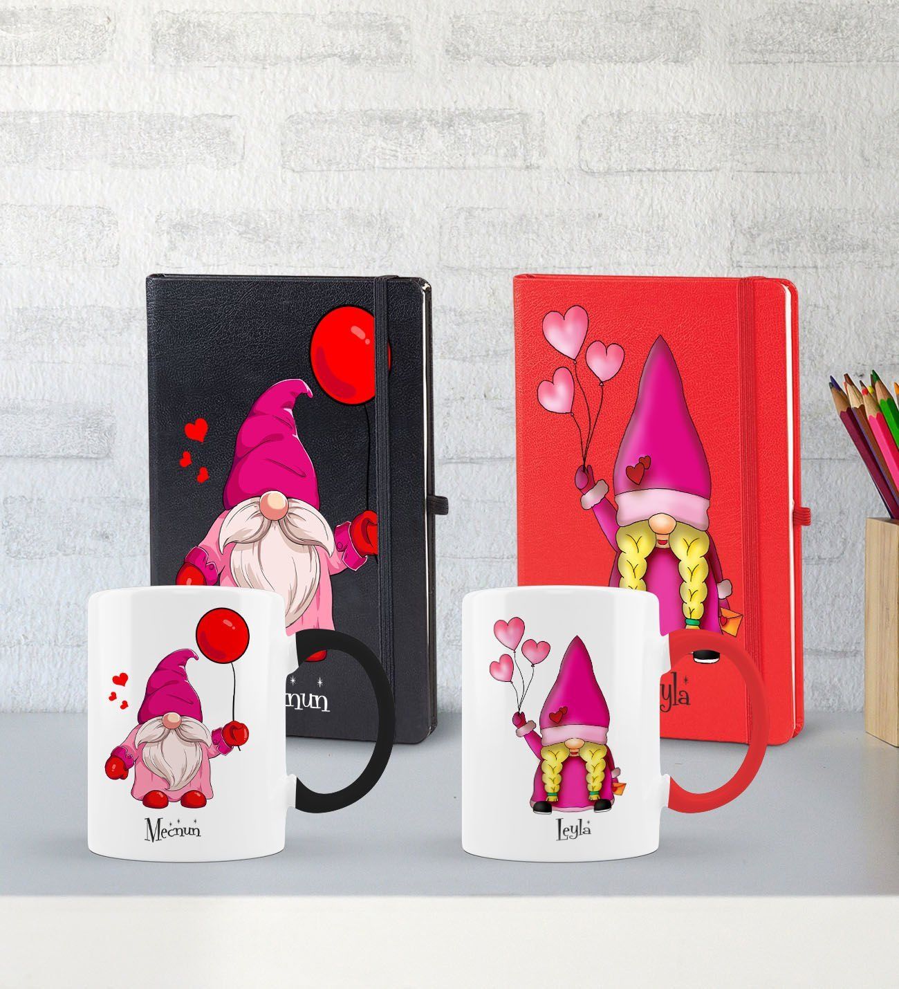 BK Gift Kişiye Özel Sevgili Temalı 2’li Defter Kupa Hediye Seti, Sevgiliye Hediye, Sevgililer Günü Hediyesi-5