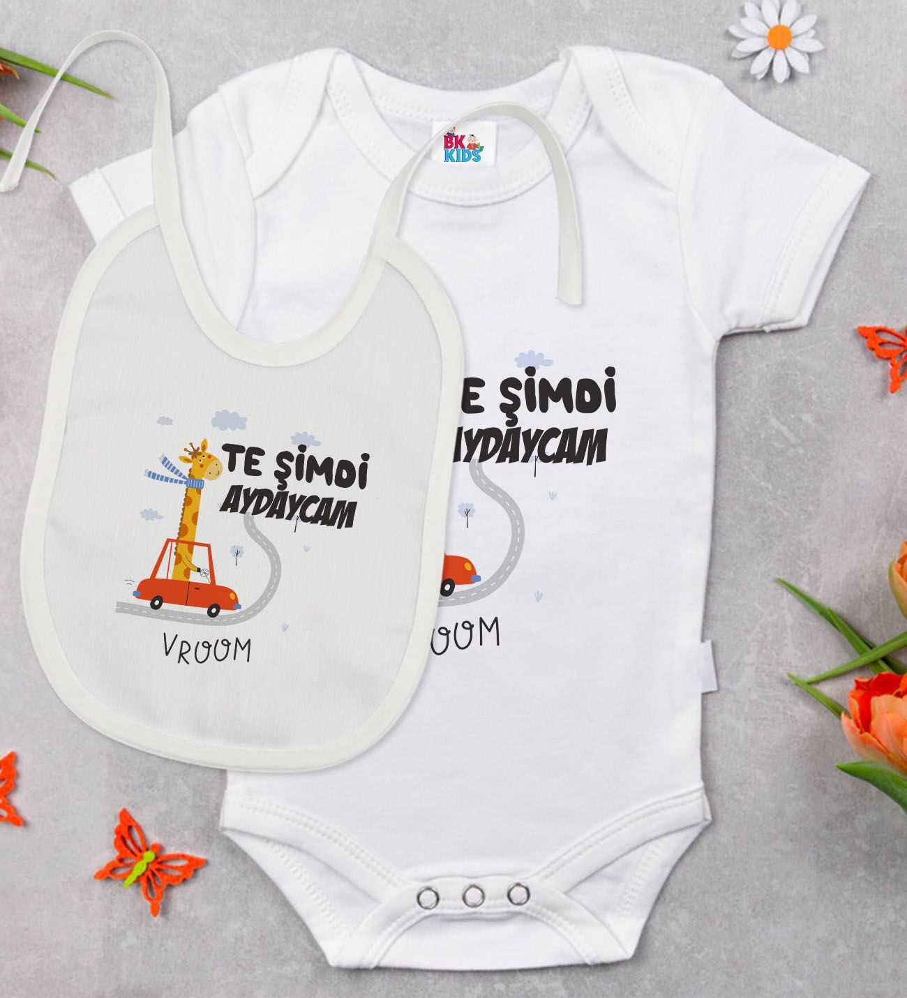 BK Kids Te Şimdi Tasarımlı Beyaz Bebek Body Zıbın ve Mama Önlüğü Hediye Seti-1