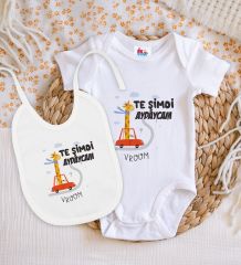 BK Kids Te Şimdi Tasarımlı Beyaz Bebek Body Zıbın ve Mama Önlüğü Hediye Seti-1
