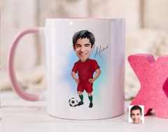 Bk Gift Kişiye Özel Futbolcu Karikatürlü Pembe Kupa Bardak-12, Sevgiliye Hediye, Arkadaşa Hediye