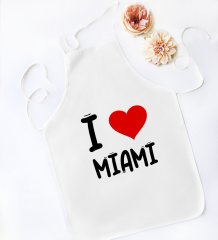 BK Gift I Love Miami Tasarımlı Beyaz Mutfak Önlüğü - Model 1