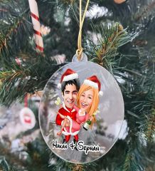 BK Gift Kişiye Özel Karikatür Tasarımlı Şeffaf Pleksi Yılbaşı Ağaç Süsü- 4, Yeni Yıl Hediyesi, Resimli Ağaç Süsü