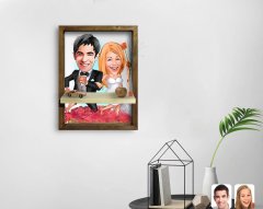 Kişiye Özel Evleniyoruz Karikatürlü Doğal Masif Ahşap Çerçeveli Tablo Duvar Rafı-10