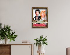 Kişiye Özel Evleniyoruz Karikatürlü Doğal Masif Ahşap Çerçeveli Tablo Duvar Rafı-10